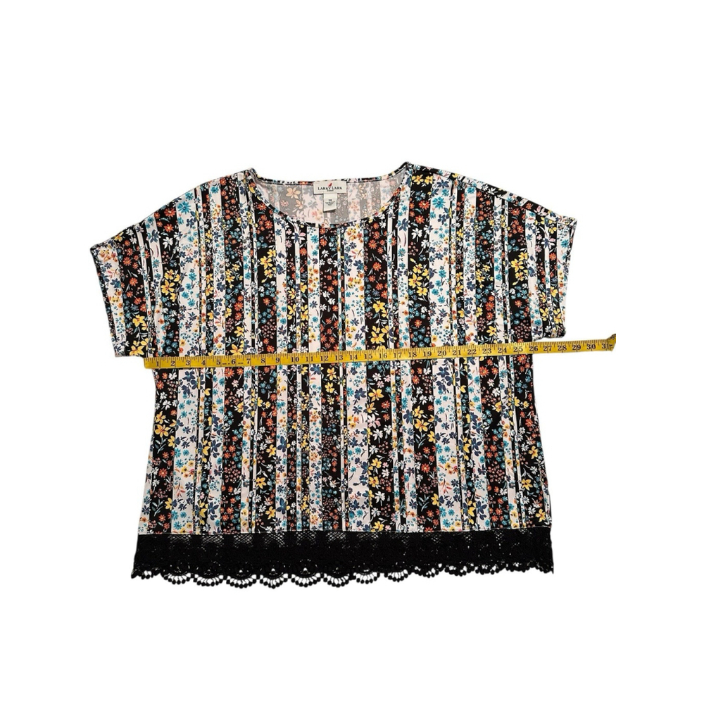 Larky Lark Floral Tunic Blouse Lace Hem Womens 1X Multicolor Short Sleeves - Picture 15 of 17